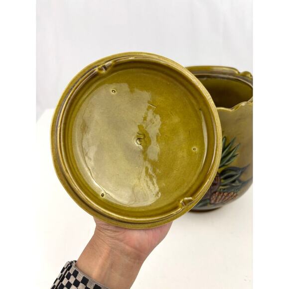 California Pottery Cookie Jar 2004 Mustard Yellow Embossed Fruit VTG Kitchen - Picture 14 of 16